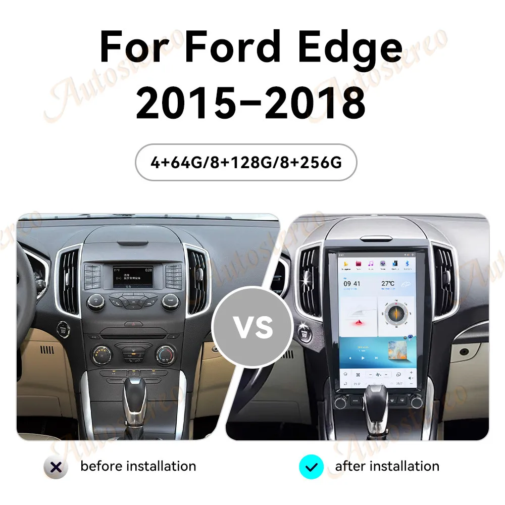 Carplay Android 13 Qualcomm 13.6 Car GPS Navigation For Ford EDGE 2015-2021 Tesla Style Head Unit Multimedia Player Radio Stereo