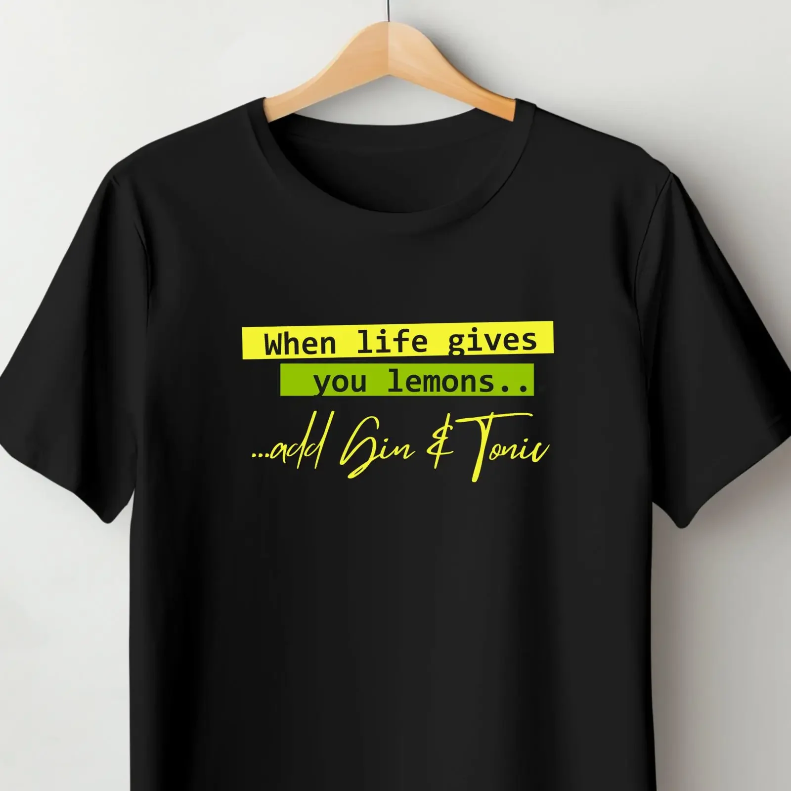 Camiseta divertida con la frase "Cuando la vida te da limones, añade gin y tónico", informal, para amantes de las bebidas, cumpleaños, día de la madre, día del padre, ropa de uso diario
