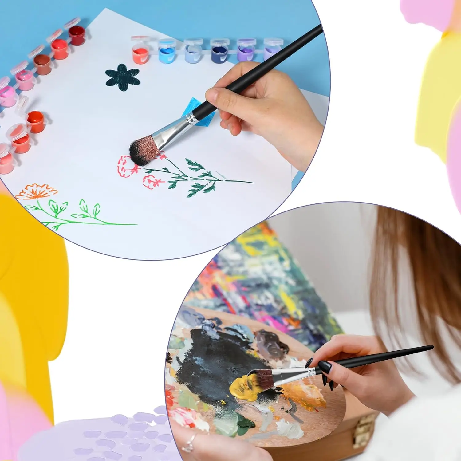 6pcs Mop Brush For Acrylic Painting 1 Inch Blending Brush Paint Brushes For Acrylic Face Body Painting Oval Mop Acrylic Brush