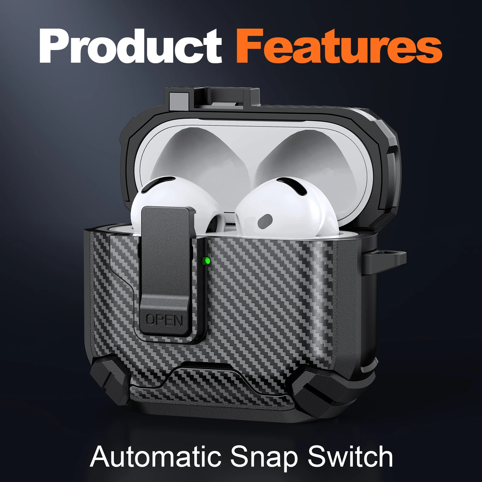 2025 لـ Airpods Pro 3 /Pro 2 حافظة قفل أوتوماتيكي مغناطيسي من ألياف الكربون غطاء شحن حامل هاتف تصميم لأجهزة AirPods 4