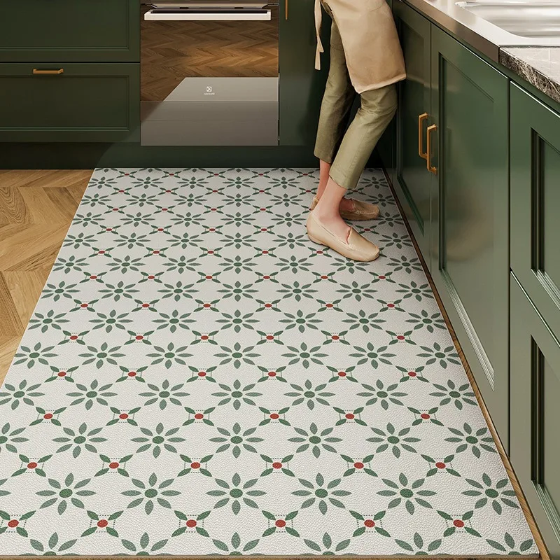 

Carpet for Kitchen Pvc Floor Mat Large Size Waterproof Non-slip Carpets Leather Anti-oil Foot Mats Retro Home Decoration Rug주방