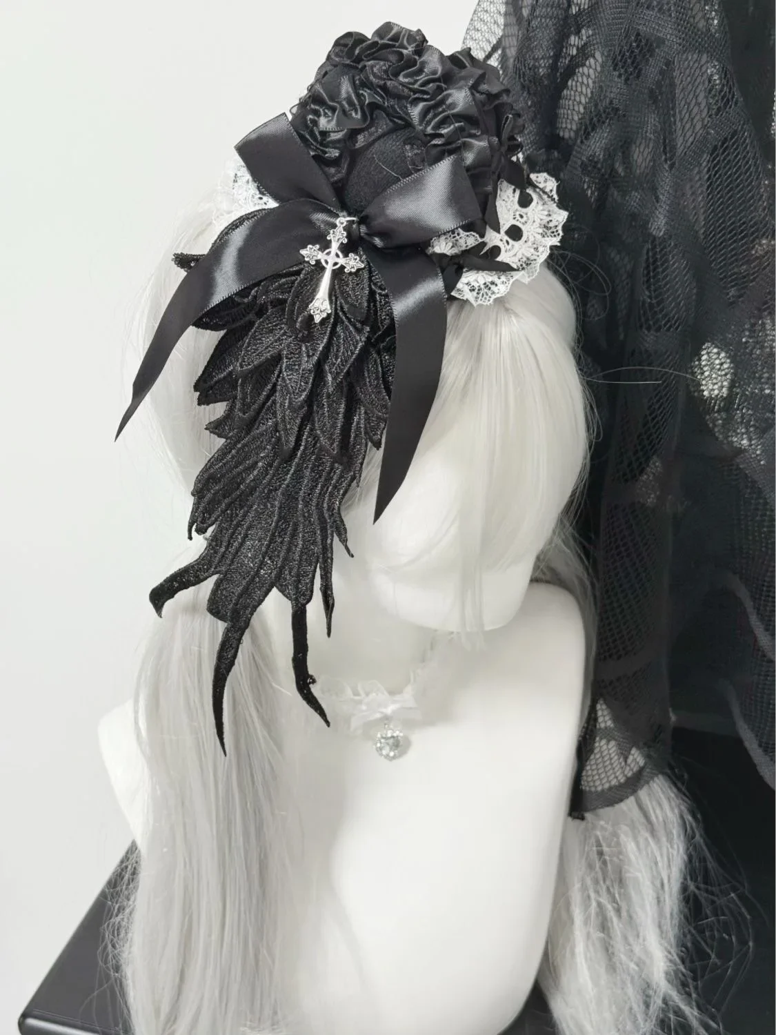 Women's Harajuku Steampunk Y2K Lace Wing Headwear Bow Mini Top Hat Hair Clip Lolita Gothic Dark Angel Cross Hair Accessories 6