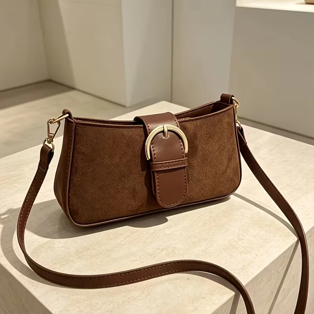 Bolso bandolera para mujer, bolso de hombro de ante sintético de alta calidad, nuevo y moderno bolso retro para llevar debajo del brazo, bolso de mano versátil y a la moda.