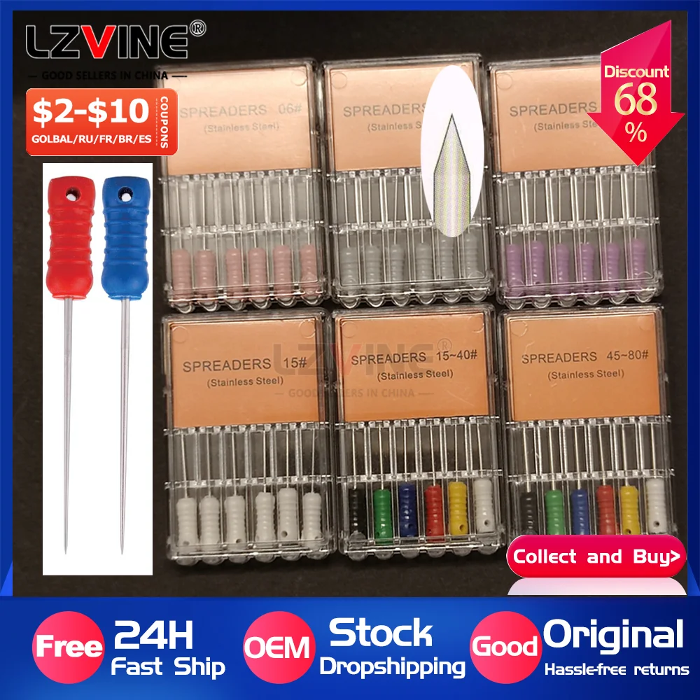 

6 шт., стоматологические разбрасыватели для пальцев, ручные консервы из нержавеющей стали, эндофайлы K H, развертки, заглушки, эндодонтические стоматологические сверла