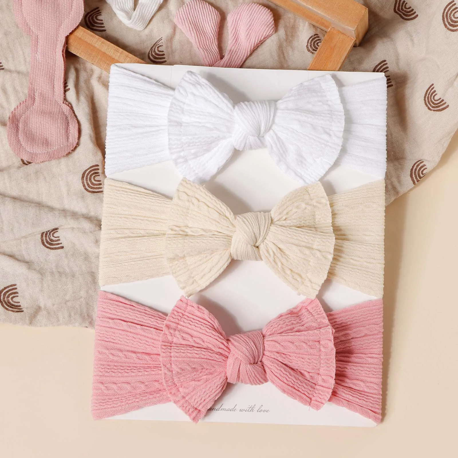 

3pcs Baby Girl Jacquard Bows Headband Newborn Hairband Accessory Kids HairBand Outdoor Toddler Children HeadWrap Hair Accessory