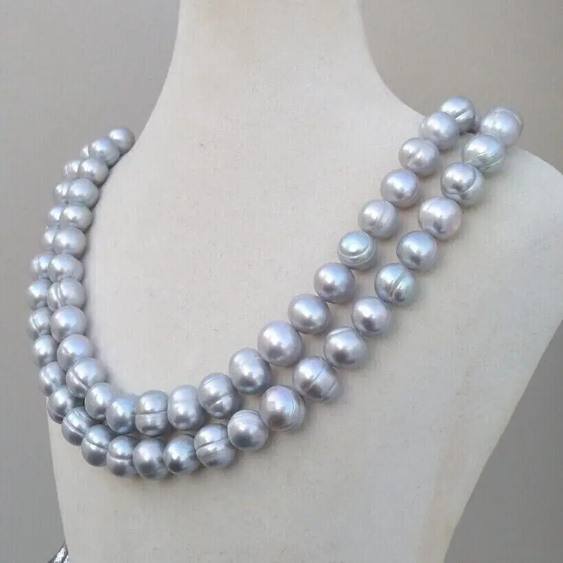 35 INCH HUGE AAA 11-12MM South Sea Gray Baroque Pearl Necklace 14k GOLD CLASP