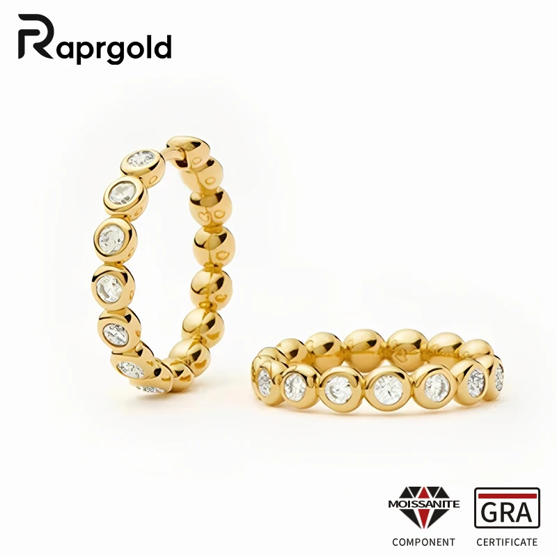 

Серьги-кольца RAPRGOLD с круглыми муассанитами 2,5 мм для женщин и девушек, позолоченные 14-каратным золотом, изящные ювелирные украшения, подарок с сертификатом GRA