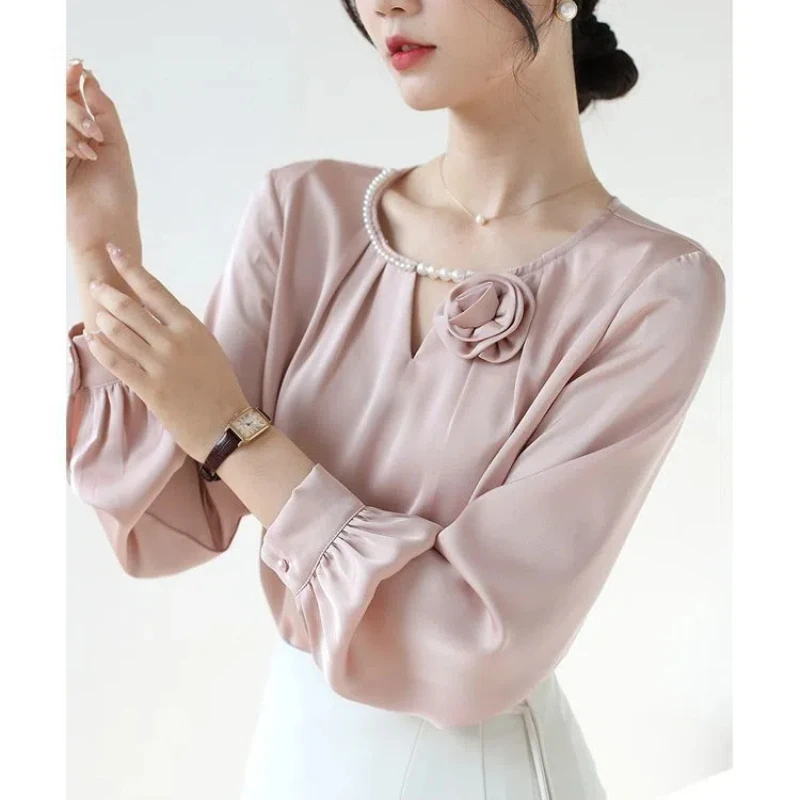 Spring Autumn New Solid Elegant Fashion Shirts Women's Clothing Casual Loose Pullovers Y2K Korean Style All Match O Neck Blouses