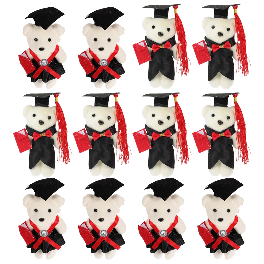 

12pcs Mini Graduation Bear Dolls Doctoral Bear Bouquet Cartoon Stuffed Bear With Grad Cap Graduation Season Bouquet decors