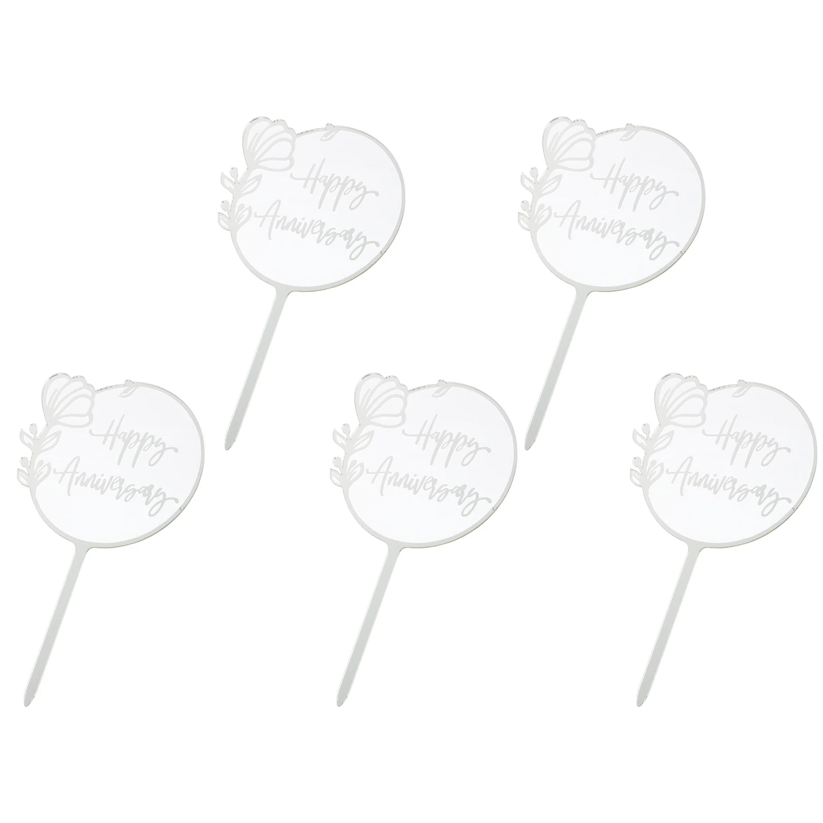 

5Pcs Wedding Cake Topper Acrylic Romantic Anniversary Party Insert Decorative Flower Cake Ornament Dessert Decoration