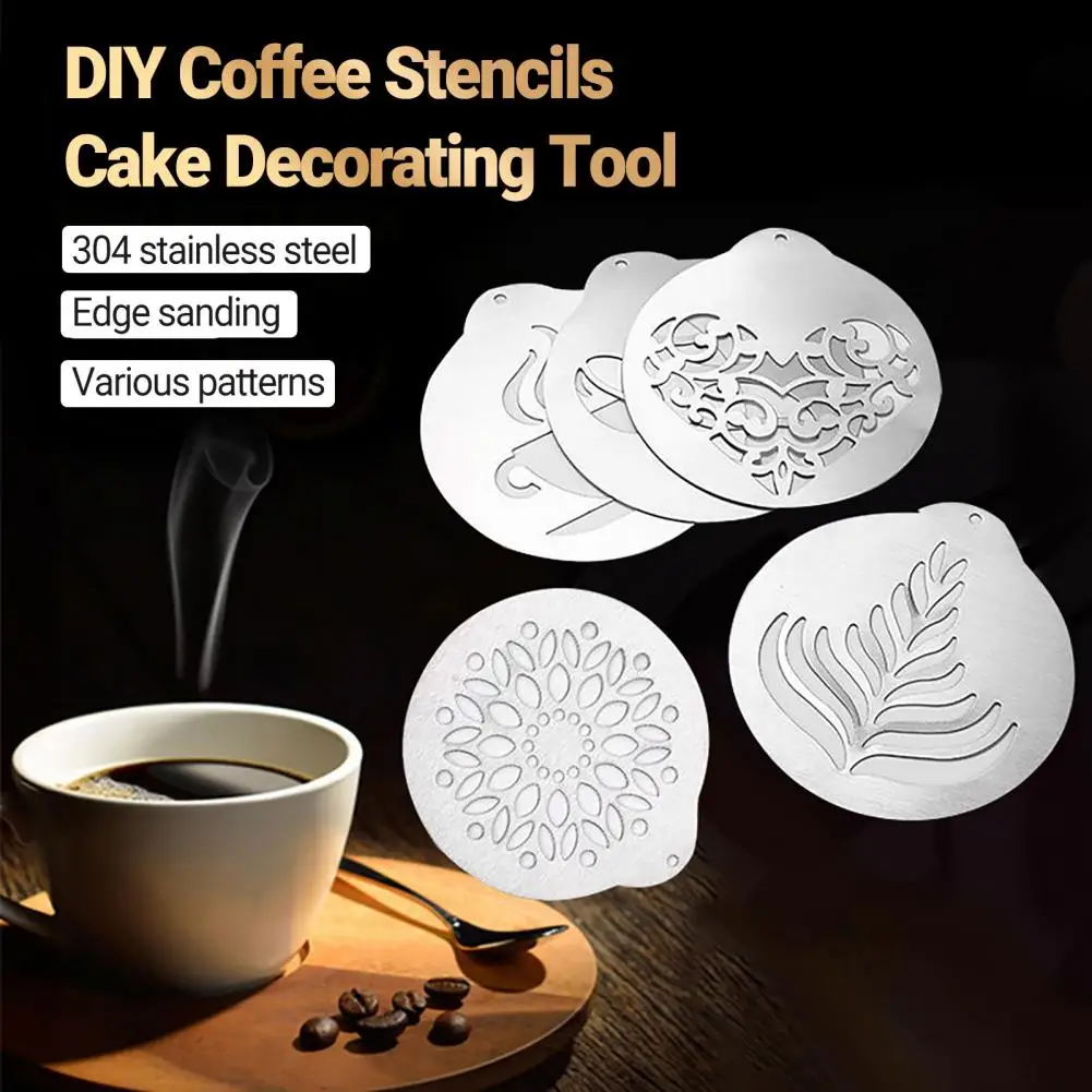 1/5pcs Coffee Stencils Fancy Coffee Printing Model Foam Spray Cake Stencils Coffee Drawing Cappuccino Mold Powdered Sieve Tools