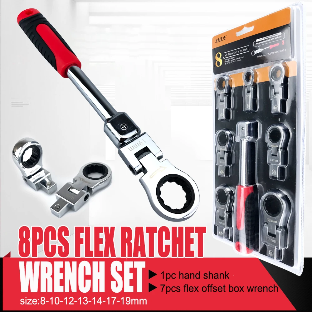 Portable Ratchet Wrench Shaking Spanner Head Interchangeable Combination Set Rotatable 180 °Removable Flexible Torque Spanner