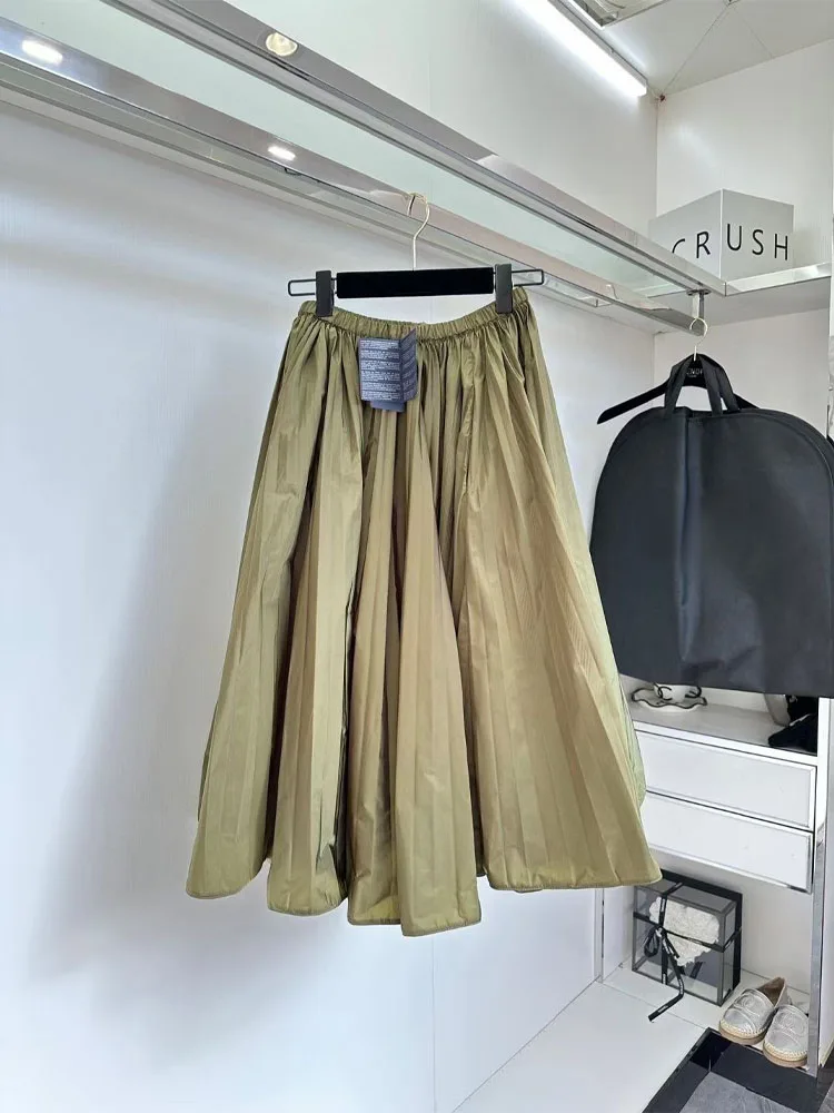 2024 Women High Waist Solid Pleated Skirt Summer Causal A-line Two Color  skirts for Girls