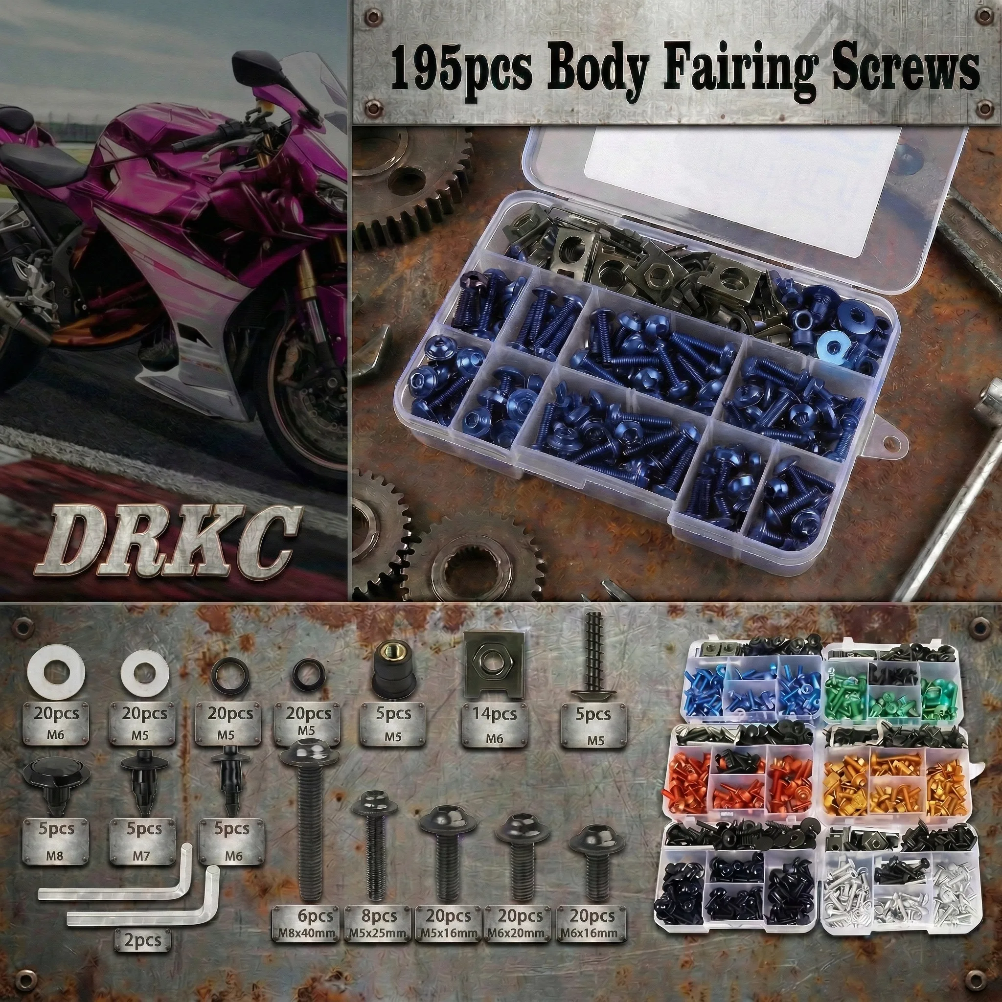 195PCS  for Yamaha XMAX250 XMAX300 XMAX400 X-MAX250 X-MAX300 Motorcycle Fairing Windshield Bolts Screws Kit with Nuts & Clips