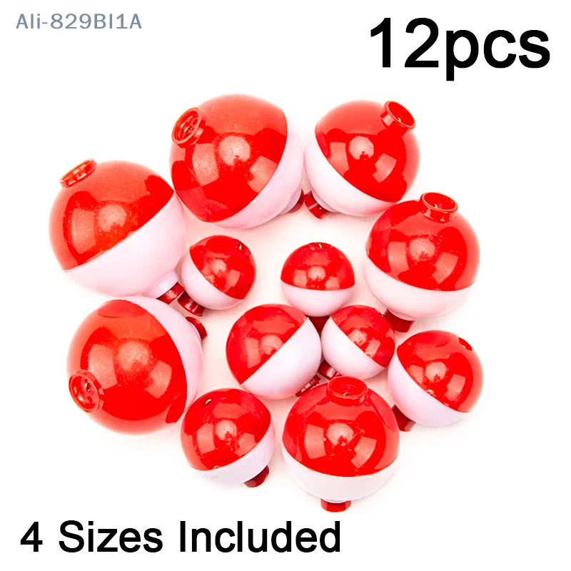 12pcs Fishing Floats Assortment Clips Snap-on Bobbers Eagle Claw Different Size Floats White And Red Snap On Float