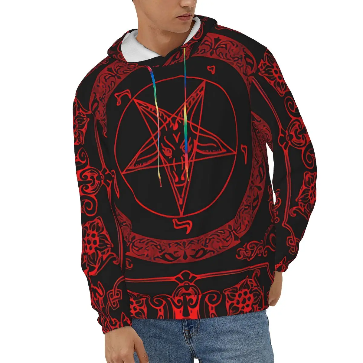 Men Hoodie Autumn Winter Casual Hoodies Pentagram Baphomet Male Pullover Sweatshirt Streetwear