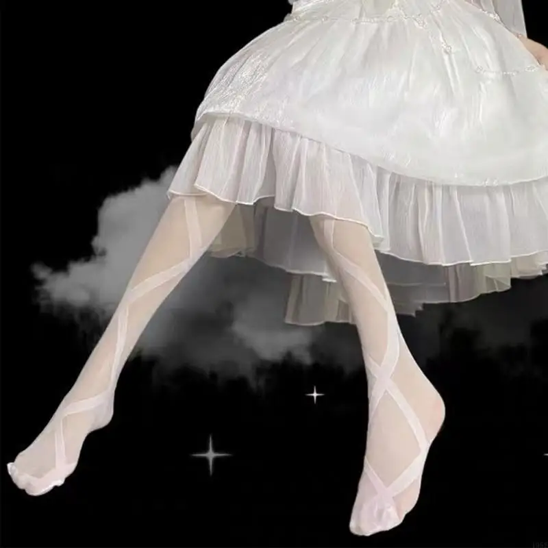 195E النساء لوليتا رقيقة حريري جوارب طويلة اليابانية القوطية أنيمي وهمية ل الصليب ضمادة الملاك الجناح منقوشة تأثيري الجوارب #6