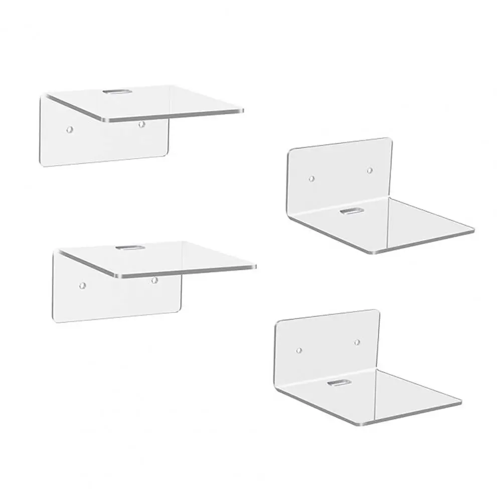 4Pcs L-Shaped Acrylic Floating Shelf Wall Mounted Rack Strong Smooth Edge Photo Picture Book Display Stand