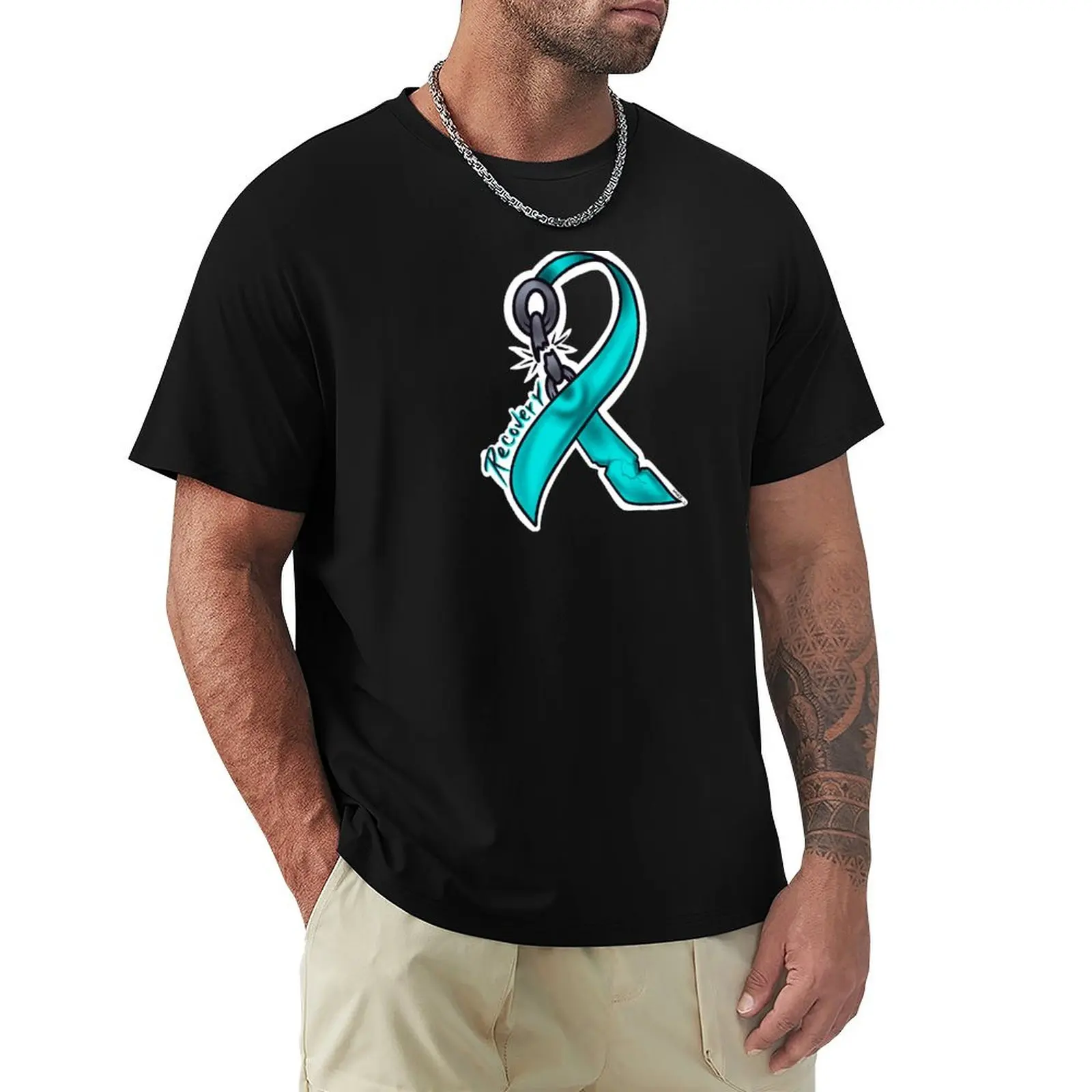 

Teal addiction recovery ribbon T-Shirt Lightweight Print T-Shirt