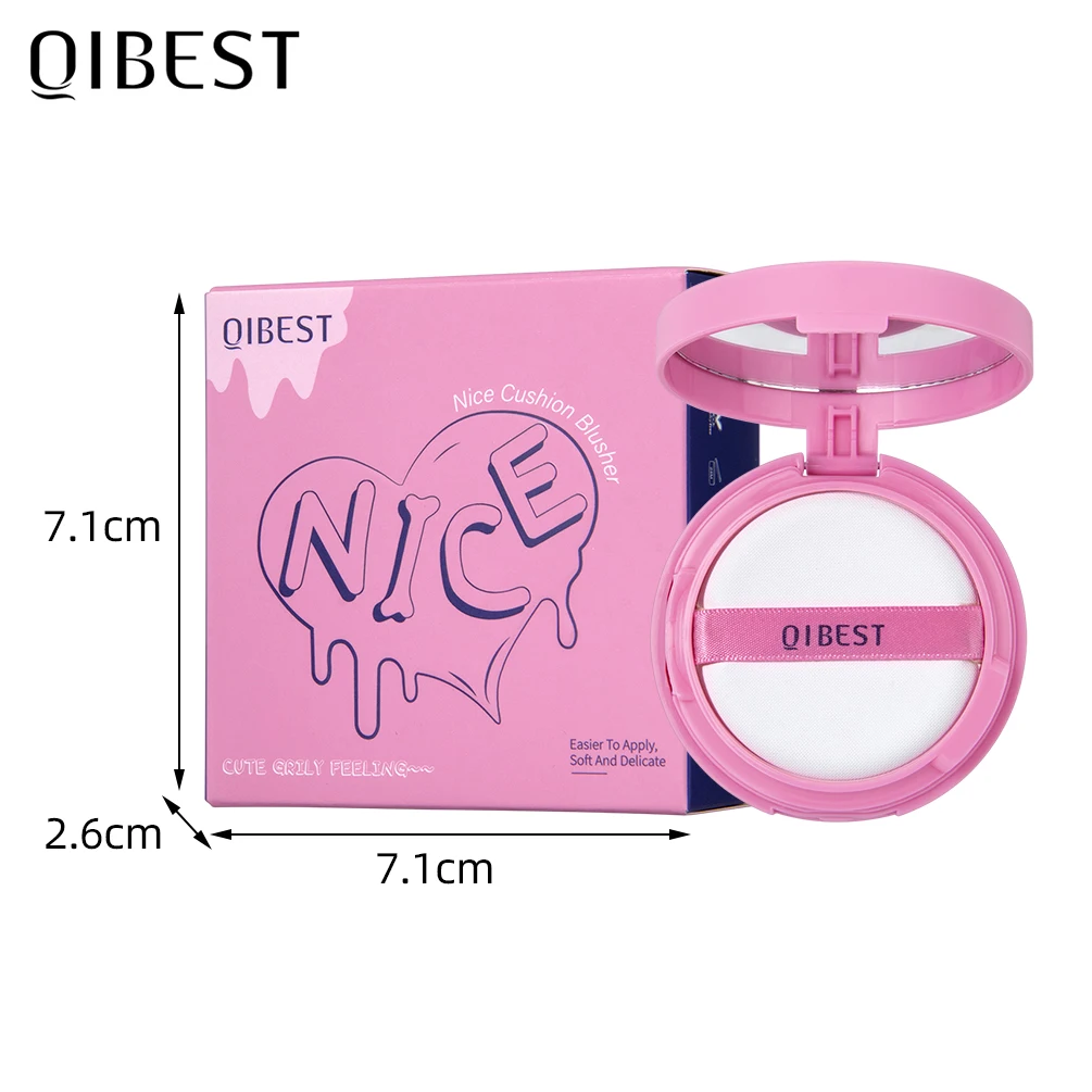 QIBEST Air cushion powder blusher Palette Long-lasting Natural Cheek Contour Tint Peach Pink Face Blusher Cosmetics Cheek Blush