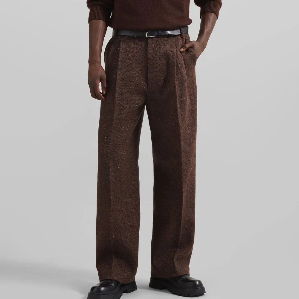 

Мужские плиссированные брюки с узором «елочка», повседневные прямые брюки в стиле ретро, удобные дышащие деловые повседневные офисные брюки, официальные брюки