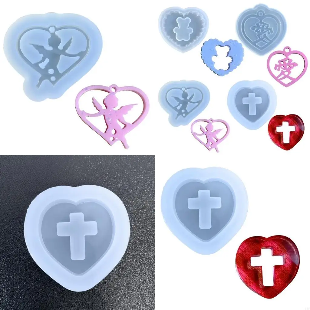 91AF DIY Silicone Pendant Moulds Resin Mold Heart Shaped Hand-Making Jewelry Molds