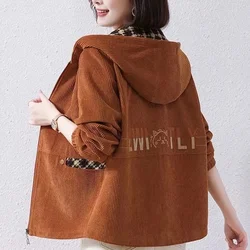 Women's Corduroy Coat New Fashion Hooded Spring Autumn Short Jacket Loose Female Windbreakers Casual Tops Casaco Feminino