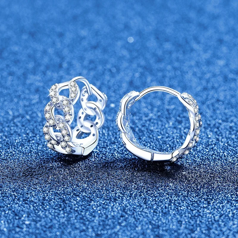 S925 Sterling Silver 13mm Cuban Moissanite Hoop Earrings for Women Fashion Twist Infinity Symbol Ear Cuffs Korea Ins Style Gift