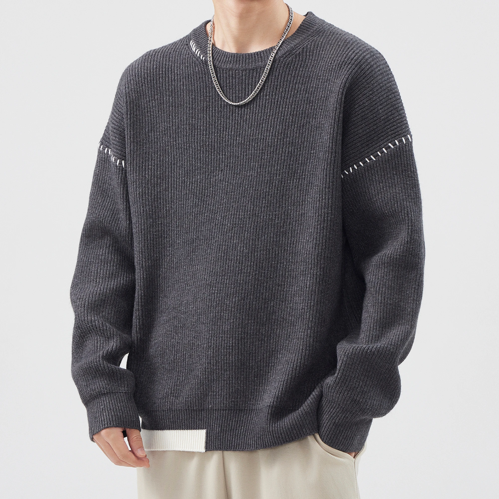 

Свободный крой, мужской круглый трикотаж, теплый пуловер, свитер, повседневный свитер из полиэфирного волокна, молодежная повседневная одежда в стиле Vitali