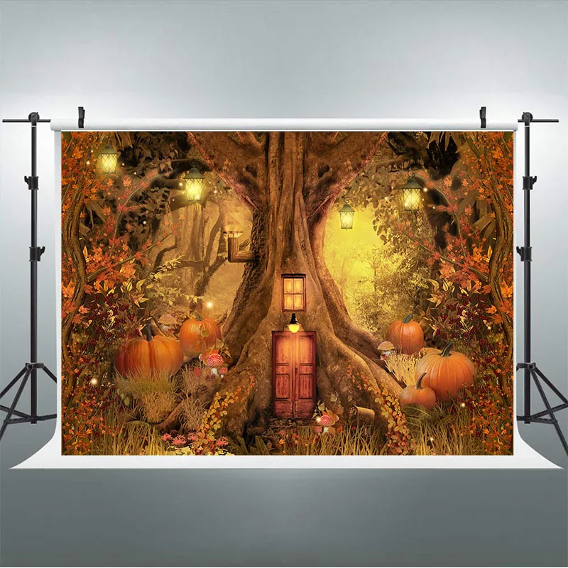 خريف خرافة الغابات التصوير خلفية بيت شجرة قديمة اليقطين روح خلفية الاطفال صورة فوتوبوث صور استوديو الدعائم
