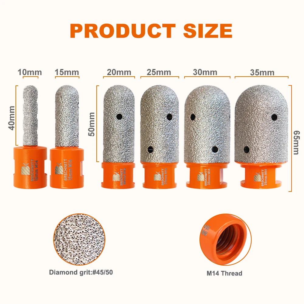 Imagem -02 - Brschnitt-diamante Milling Bit Dedo Biselagem Moagem para Telha de Mármore Cerâmica 1pc Dedo Bit Diamante Moagem Bit M14 Broca Conica Diamantada