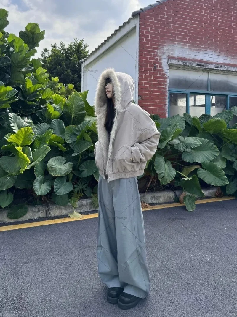 2025 Y2K الأمريكية الأسود الرجعية الصوف طوق سميكة سترة قطن الرجال والنساء موضة الشرير خمر الشارع الشهير فضفاض عادية Jac