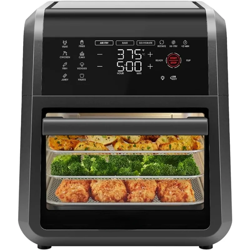 12-Quart 6-in-1 Air Fryer Oven with Digital Timer, Touchscreen, and 12 Presets - Family Size Countertop Convection Oven