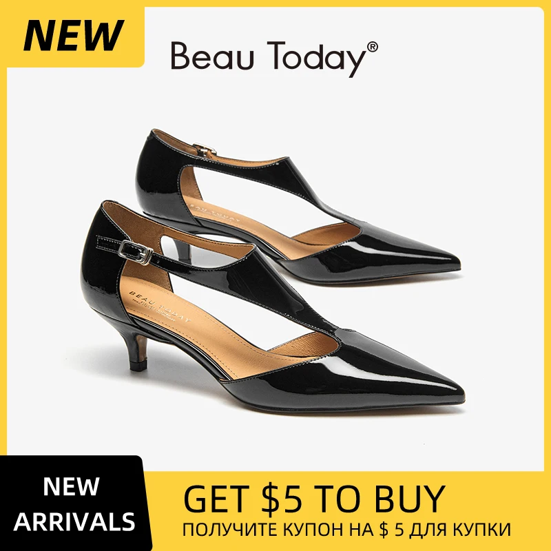 

Элегантные женские туфли BEAUTODAY из лакированной кожи с острым носком, с вырезами и ремешком на пряжке, на тонком каблуке, ручной работы, MS3D078