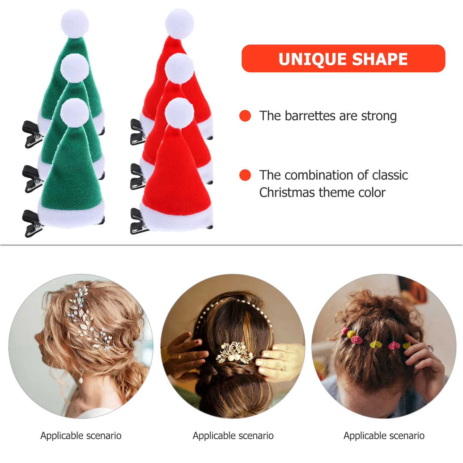 

6pcs Mini Christmas Hat Hair Clips Red 3 Green 3 Set Strong Comfortable Women Party Accessories Holiday Decor Santa