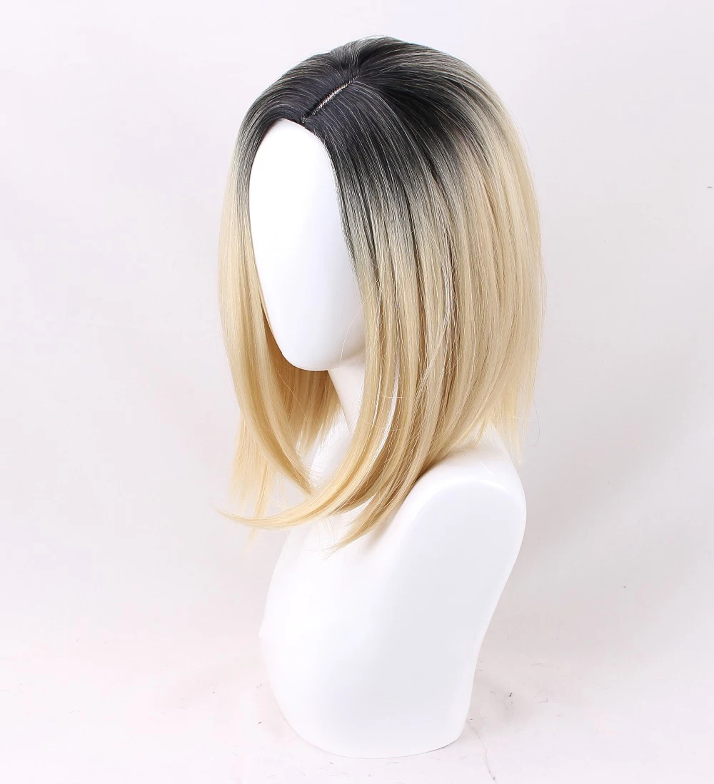 Halloween Bride of Chucky Women Tiffany Blonde Omber Black Hair Middle Parting Wigs Jennifer Tilly Cosplay Wig + WigCap