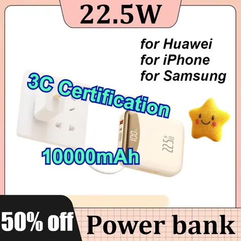 Certificação 3C 10000mAh Mini Power Bank 22,5W Carga Rápida Powerbank Bateria Externa para Huawei para iPhone para Samsung
