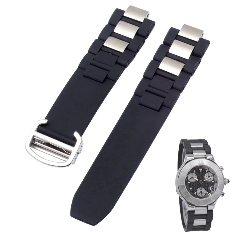 Waterproof Rubber Watch Strap for Cartier 21Th Century Series Silicone Black White Men Women Watch Band Accessories 20 * 10mm