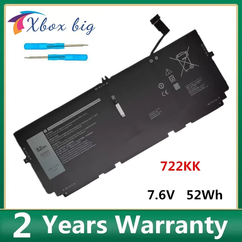 722KK Laptop Battery For DELL XPS 13 9300 9310 9380 Series P117G P117G001 P117G002 2XXFW FP86V WN0N0 7.6V 52Wh