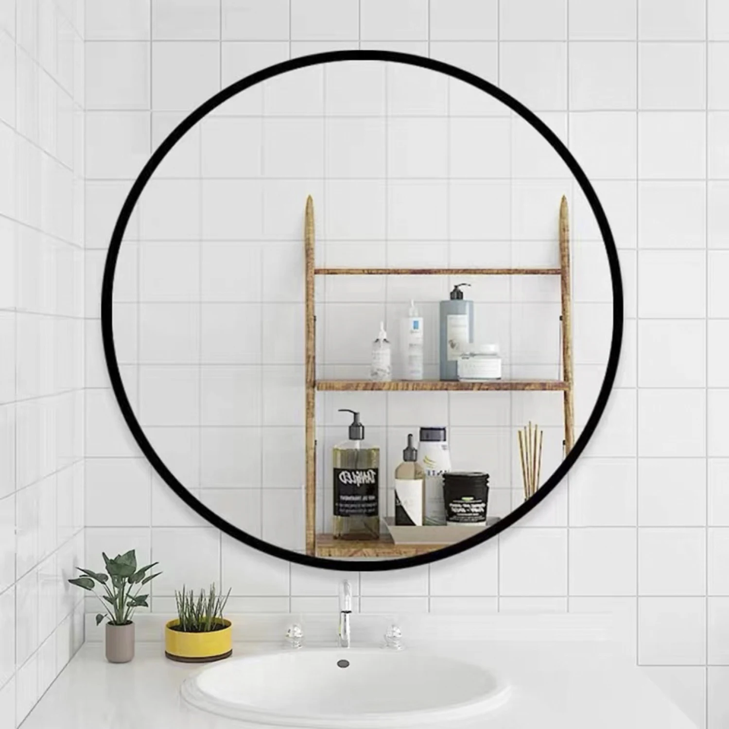 

Tempered mirror 32" Wall Circle Mirror for Bathroom, Black Round Mirror for Wall, 20 inch Hanging Round Mirror for Living Room,