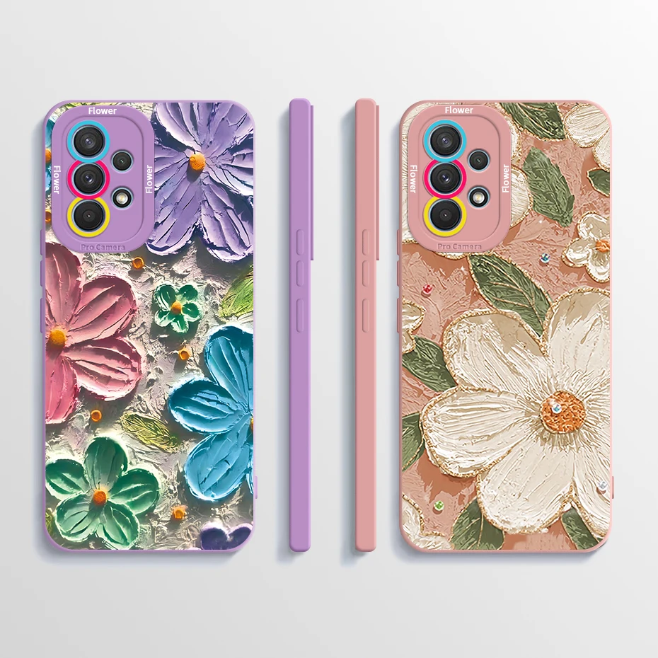Etui na telefon Samsung Galaxy A73 5G Estetyczna ochrona aparatu w kwiaty Smukła silikonowa osłona zderzaka do Samsung A 73 Capa