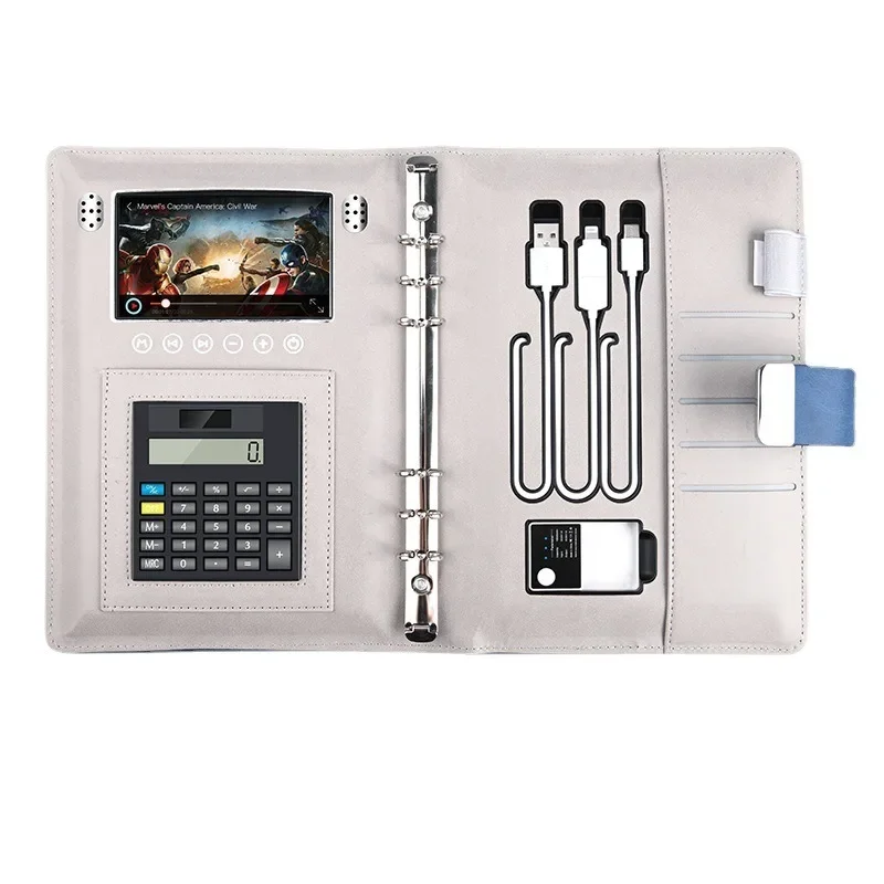 

Блокнот с отрывными листами, USB-накопителем, замком с датчиком отпечатков пальцев и беспроводной зарядкой