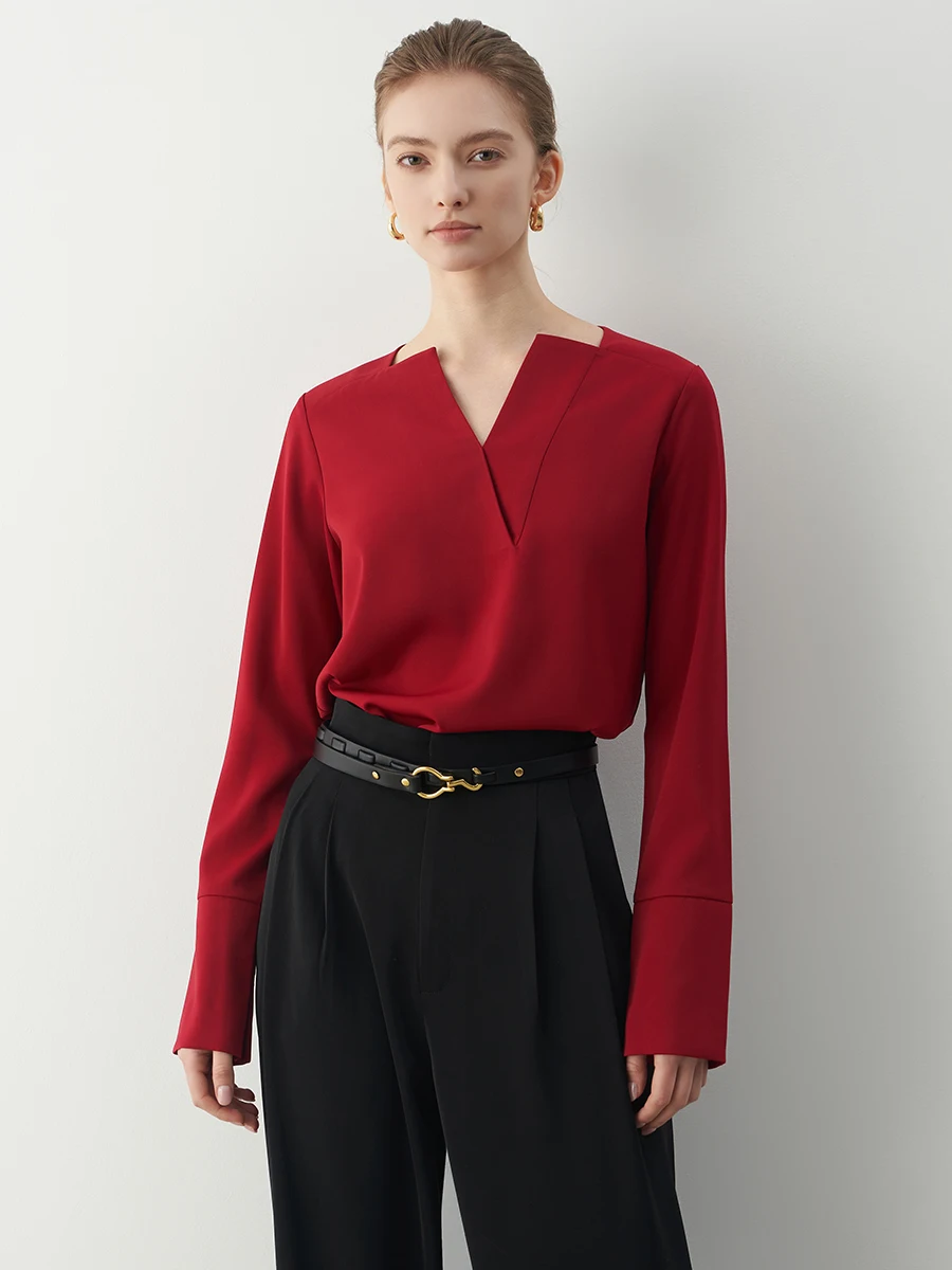 

LIMONN Осенний дизайн атласный Bla V-Ne Long Sve irt женский коврик в стиле ретро для поездок на работу персональный топ однотонный универсальный