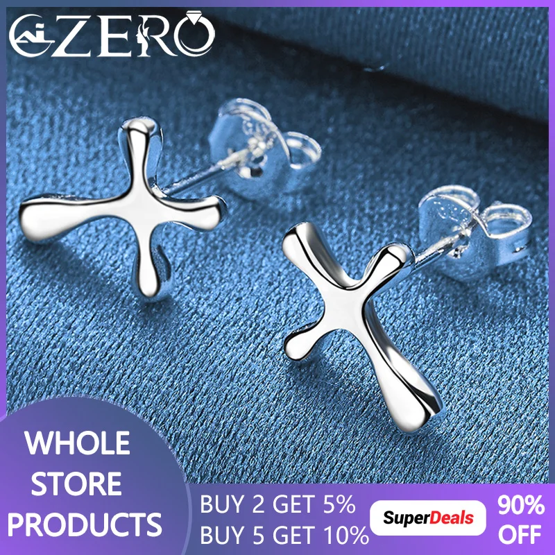 

ALIZERO 925 Sterling Silver Cross Earrings For Women Stud Earring Lady Fashion Jewelry Wedding Engagement Party Gift