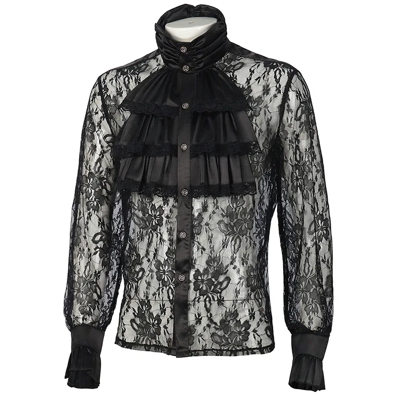 

2025 готические мужские топы на Хэллоуин, рубашки в стиле хип-хоп, нарядные топы, кружевная одежда, средневековая мужская кружевная рубашка с жабо, викторианская рубашка