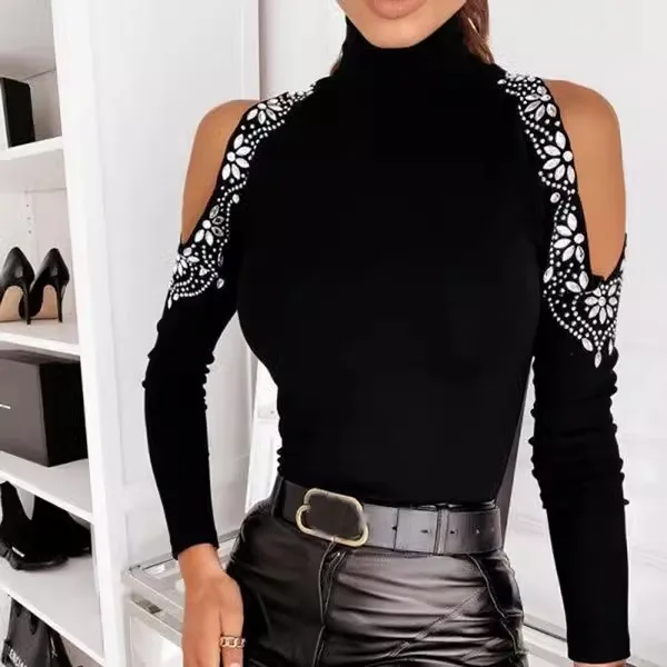 

Women's Fashion Sexy Solid Color Hot Diamond Off Shoulder Bottom Shirt Personalized Versatile Commuter Clothing