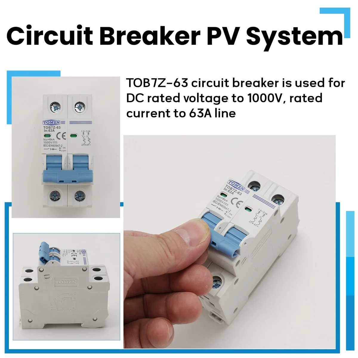【خفض السعر!】قطاع دارة TOMZN 2P DC 1000V Solar Mini Circuit Breaker DC MCB لنظام PV، 63A