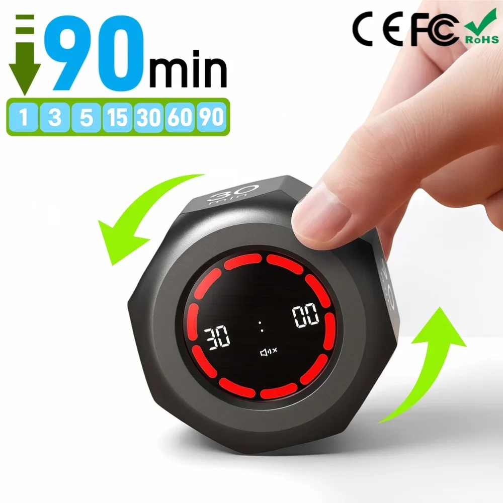 Temporizador de cubo con sensor de gravedad, reloj de cuenta regresiva digital con tapa visual para estudio, cocina fitness, mini herramienta portátil de gestión de tiempo