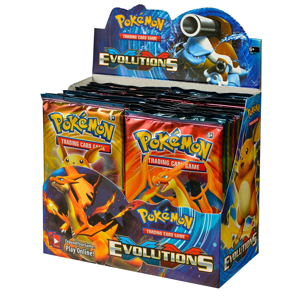 360 szt. Angielskie karty Pokemon TCG: Evolutions Box, karty kolekcjonerskie Pokemon, 36 paczek w pudełku