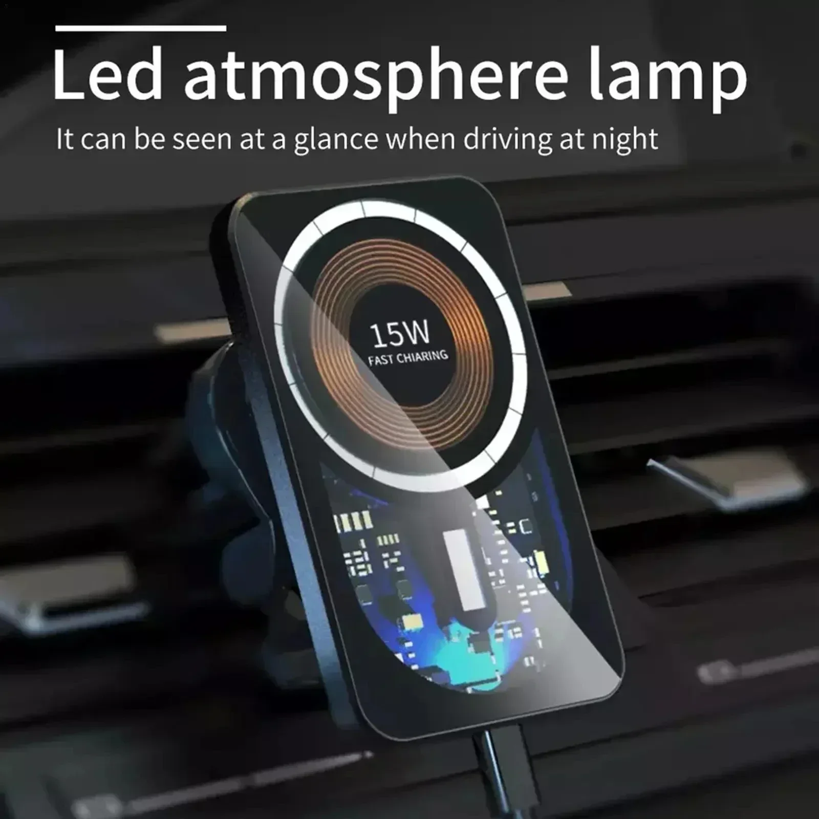 

15W Fast Charging Wireless Charger MagsafeLED Transparent Case Car Phone Holder Suitable for Mobile Phones 14 13 12 Pro Max